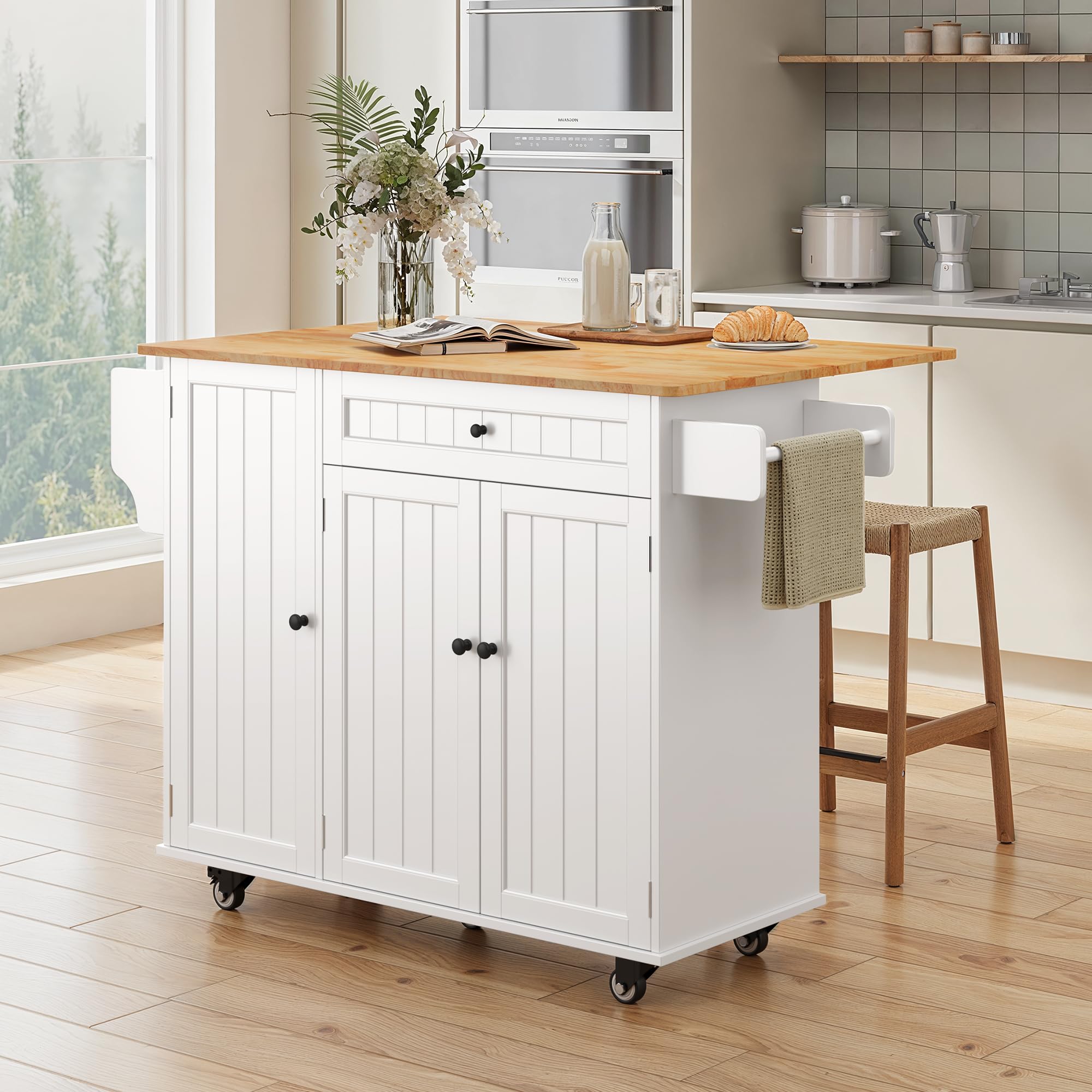 Kitchen Island with Storage, Island Table for Kitchen with Drop Leaf