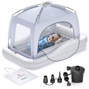Toddler Travel Bed with Tent, Baby Crib Tent, Portable Kids Air Mattress with Safety