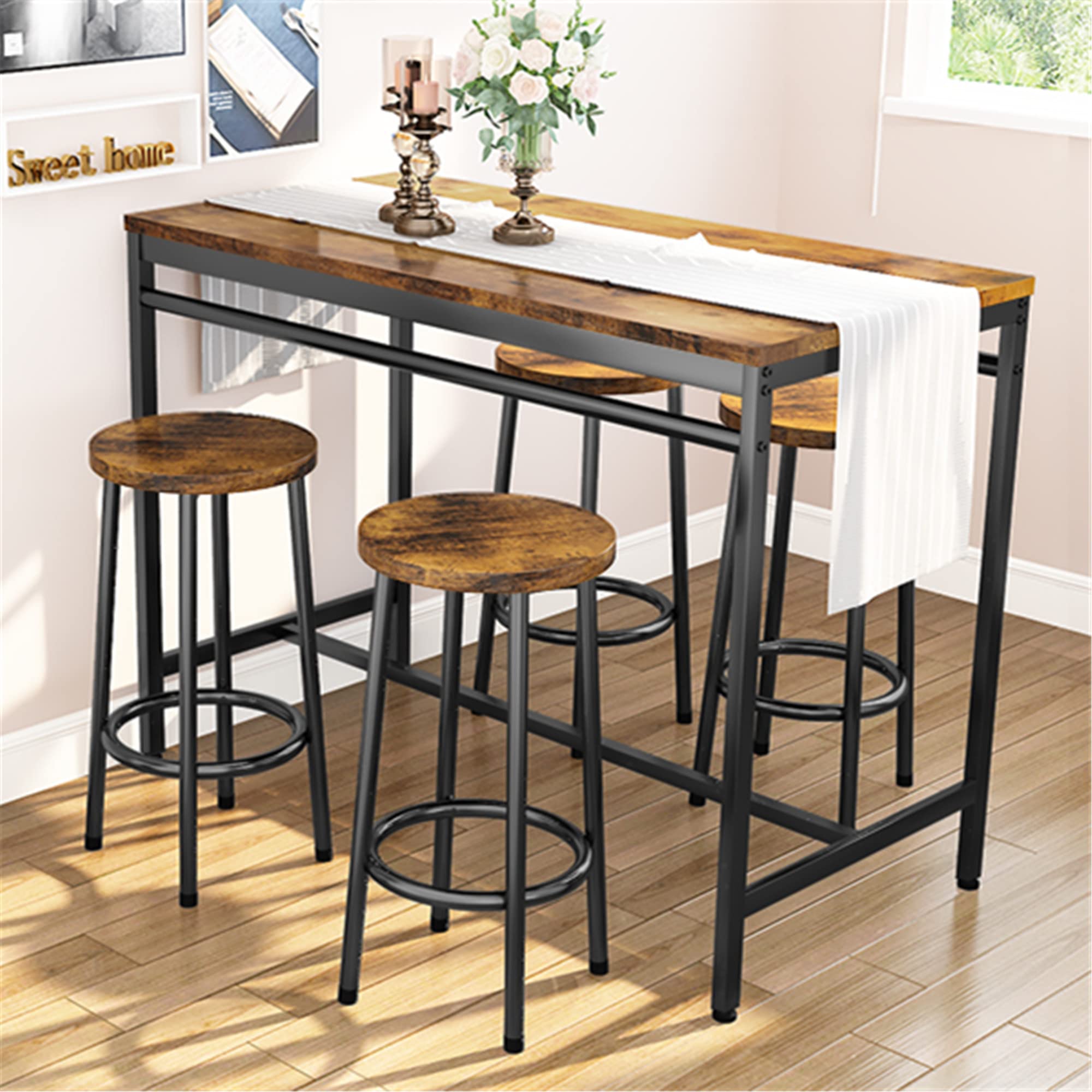 47" Dining Table Set with 4 Stools, 5-Piece Rectangular Kitchen Bar Table and Chairs