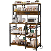 Bakers Rack with Power Outlet, 35.4 Inches Coffee Bar with Wire Basket