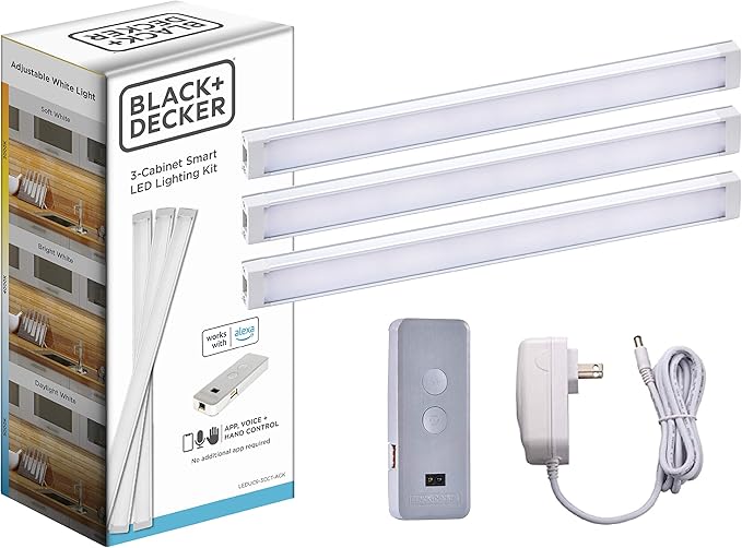 Works with Alexa Smart Under Cabinet Lighting Kit, Adjustable LEDs, (6) 9" Bars, White