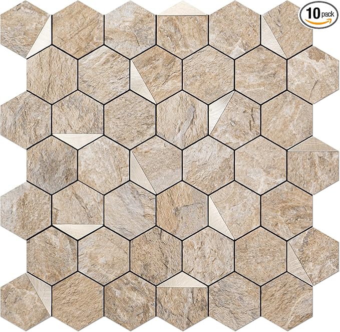 Hexagon Peel and Stick Backsplash, 10-Sheet Peel and Stick Tiles PVC Wall Tile