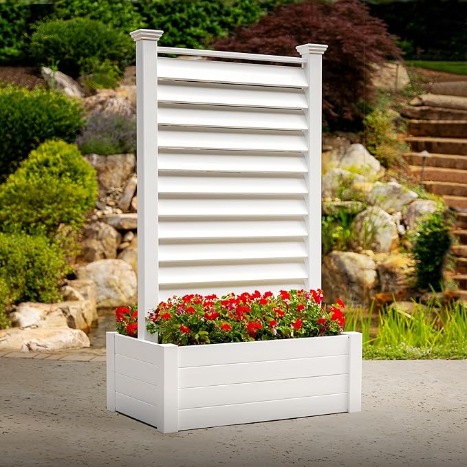 6ft H Outdoor Freestanding 1 Privacy Fence Screen Panel with Planter Box for Deck