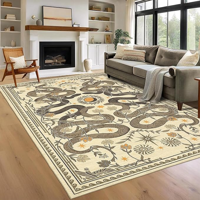 Snake 8x10 Area Rugs for Living Room Washable Non Slip Forest Soft Low-Pile Stain