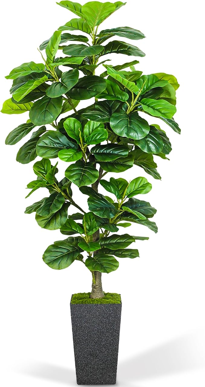 Artificial Fiddle Leaf Fig Tree 6ft, 6 Feet Large Tall Fake Plants Indoor
