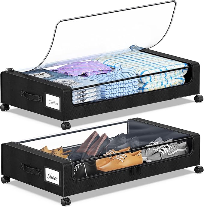 Under Bed Storage with Wheels, 2-Pack Under the Bed Storage Containers