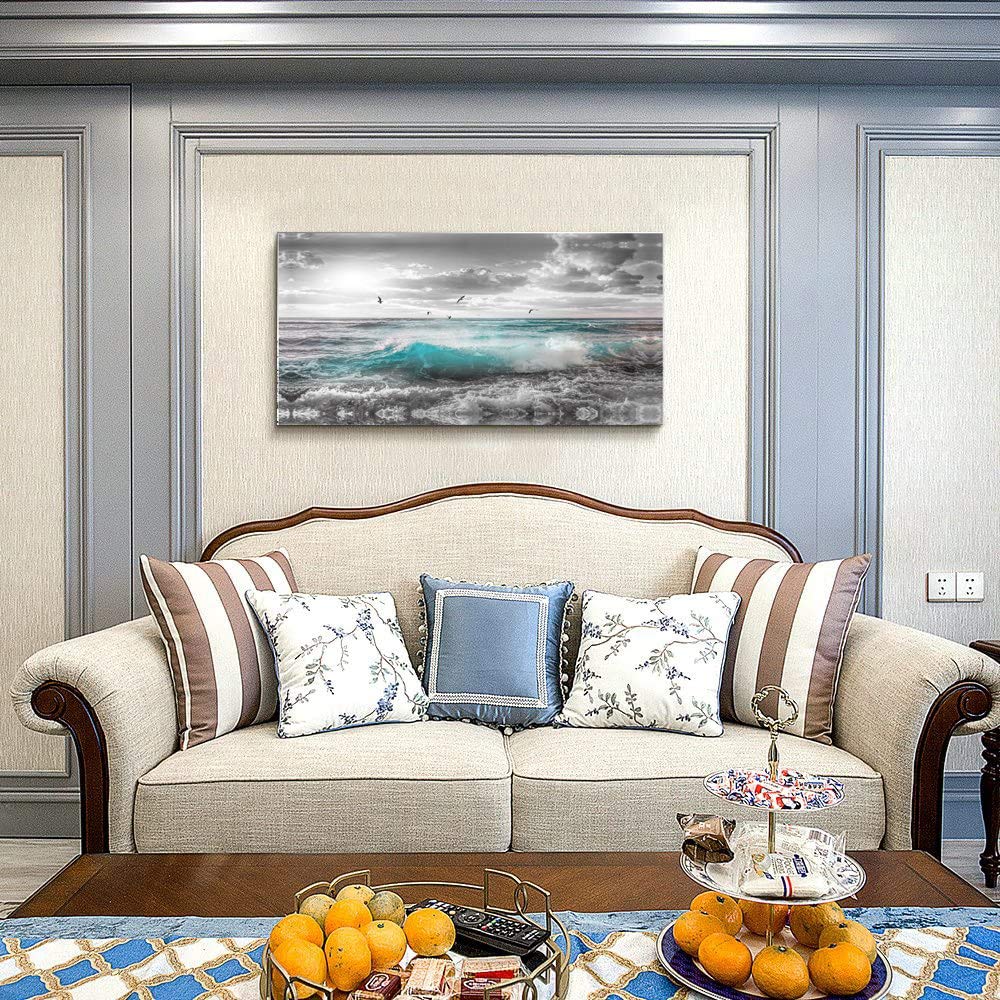 Framed Wall Art Canvas Ocean Decor Beach Theme Bedroom Large Sunset Blue