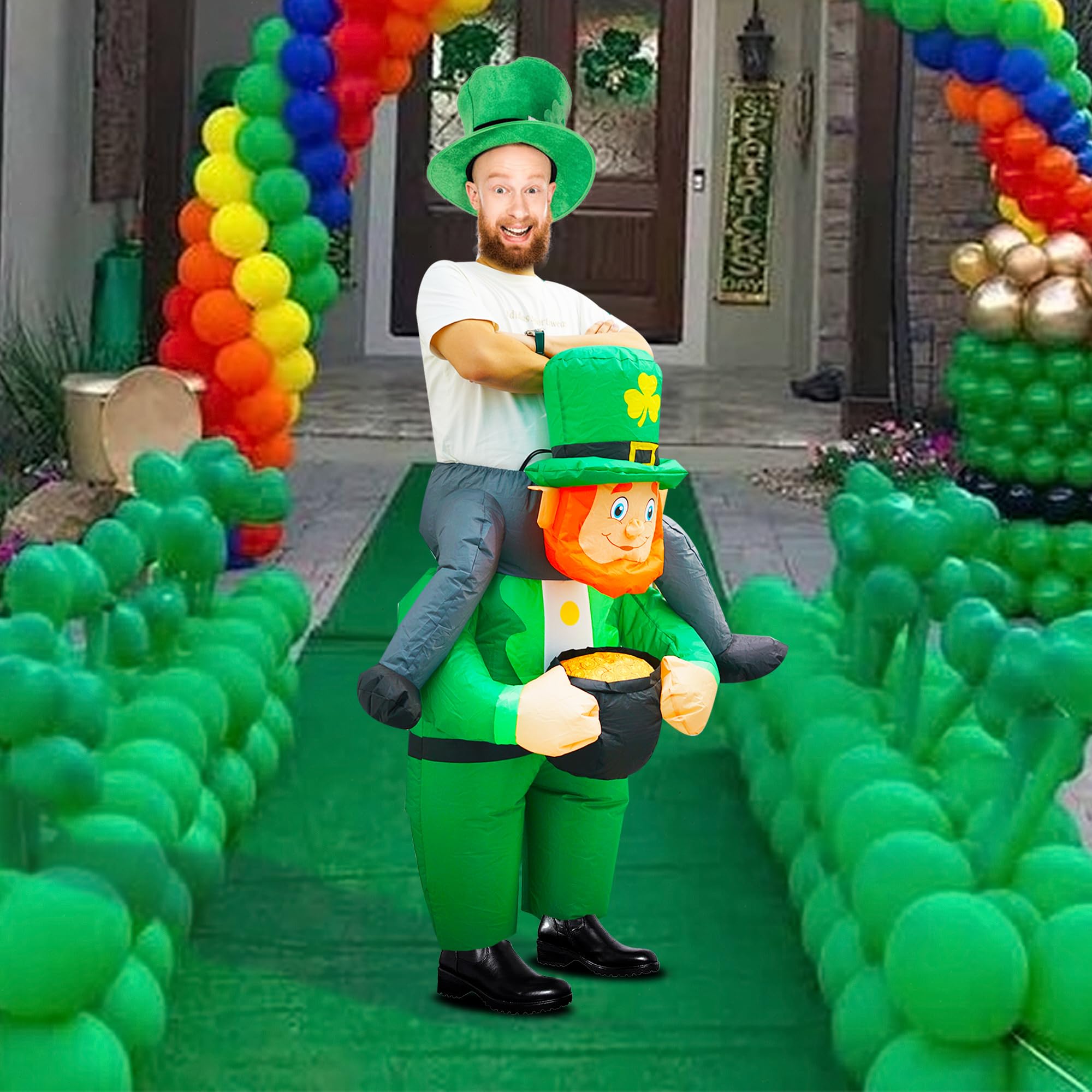 Adult St. Patrick Inflatable Leprechaun Costume with Pot of Gold