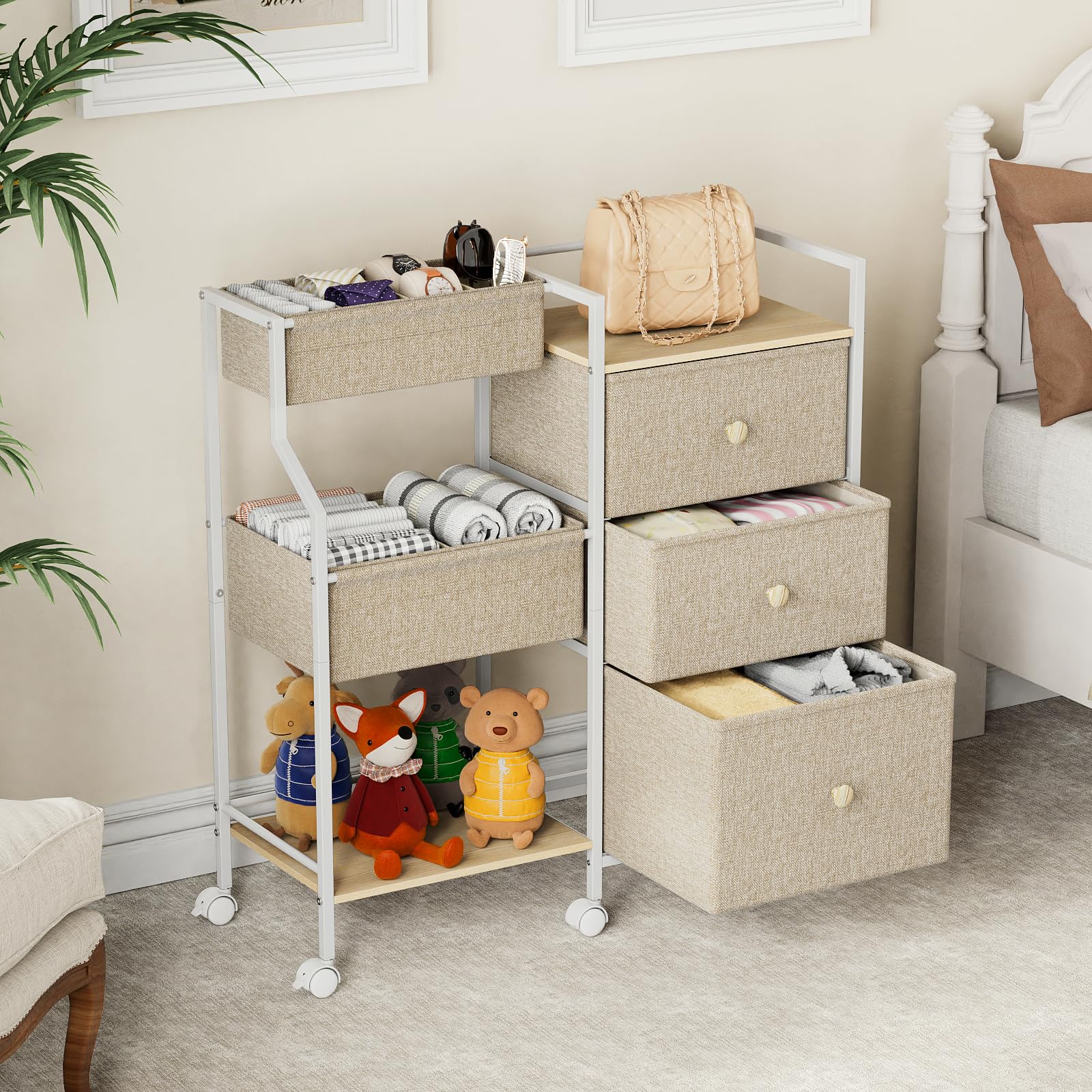 Baby Organizer and Storage - 3 Tier Rolling Cart with Dividers and Drawers