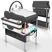 Changing Table Black with Storage - Collapsible Baby Diaper Changing Station