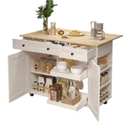 Rolling Kitchen Island Cart with Power Outlet & Drop Leaf