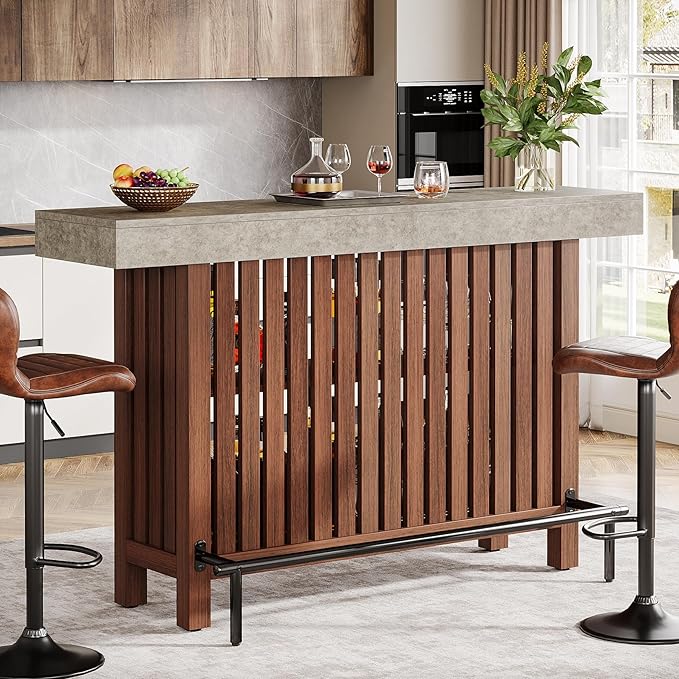 Home Bar Unit, 2-Tier Mini Bar Table Height Pub Table with Footrest