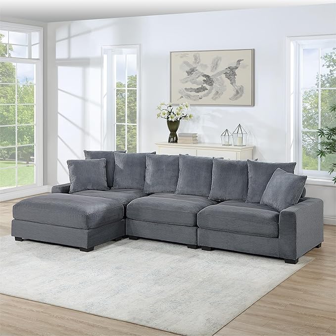 127" Sectional Sofa Modular Deep 3-Seat Sofa Couch