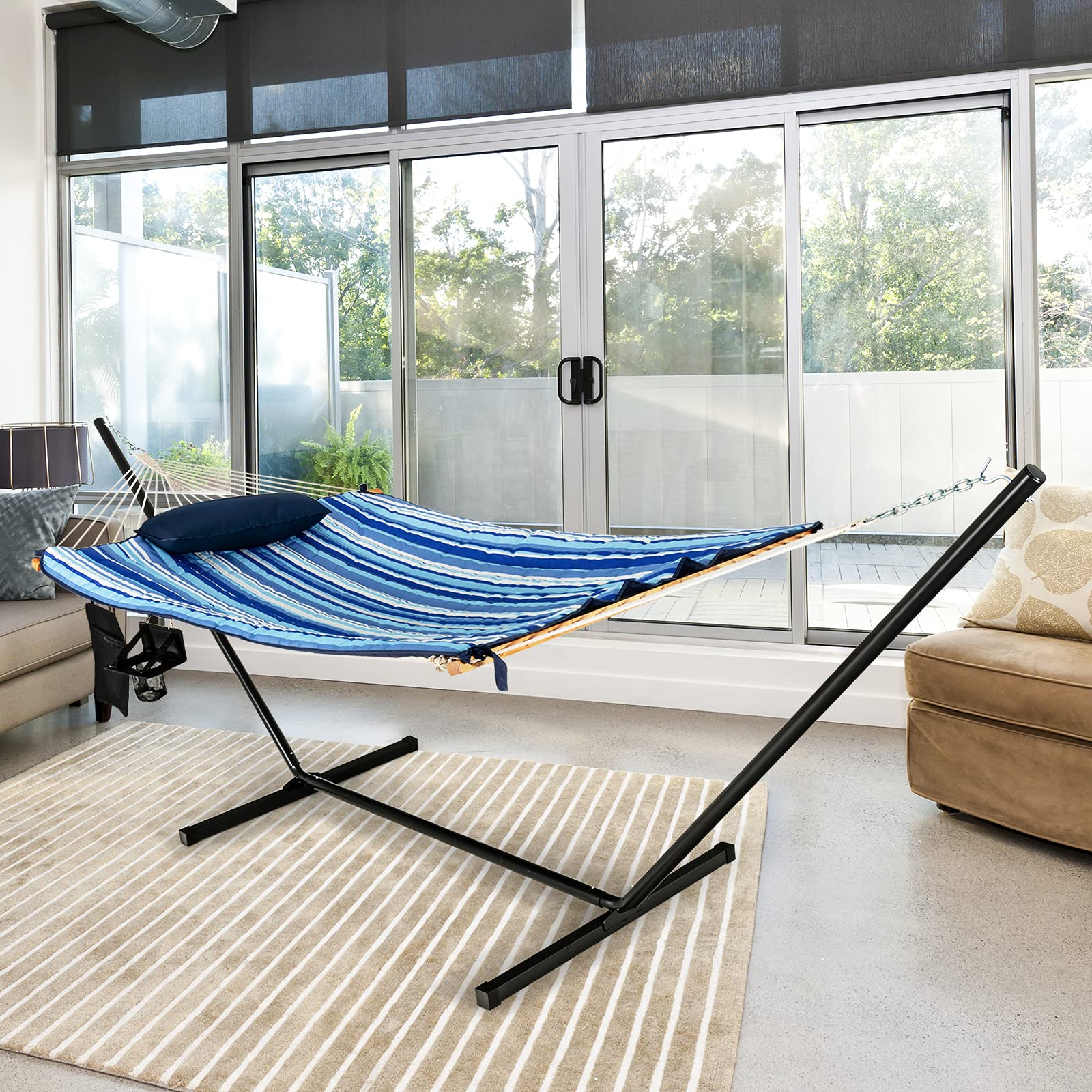 12Ft Hammock with Stand, 2 Person Heavy-Duty Steel Hammock Stand