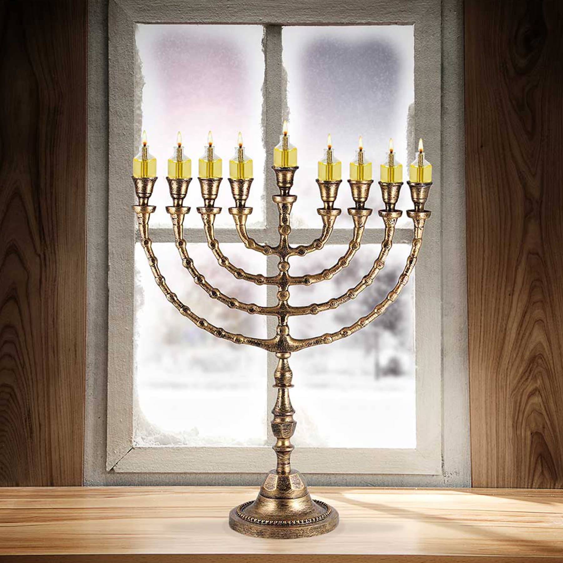 Extra Large Traditional Chanukah Menorah use with Shabbat Candles