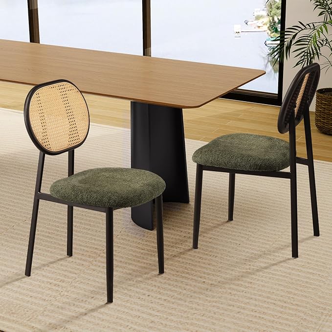 Dining Chairs Set of 2, Cane Back Dining Room Chairs with Solid Wood Back