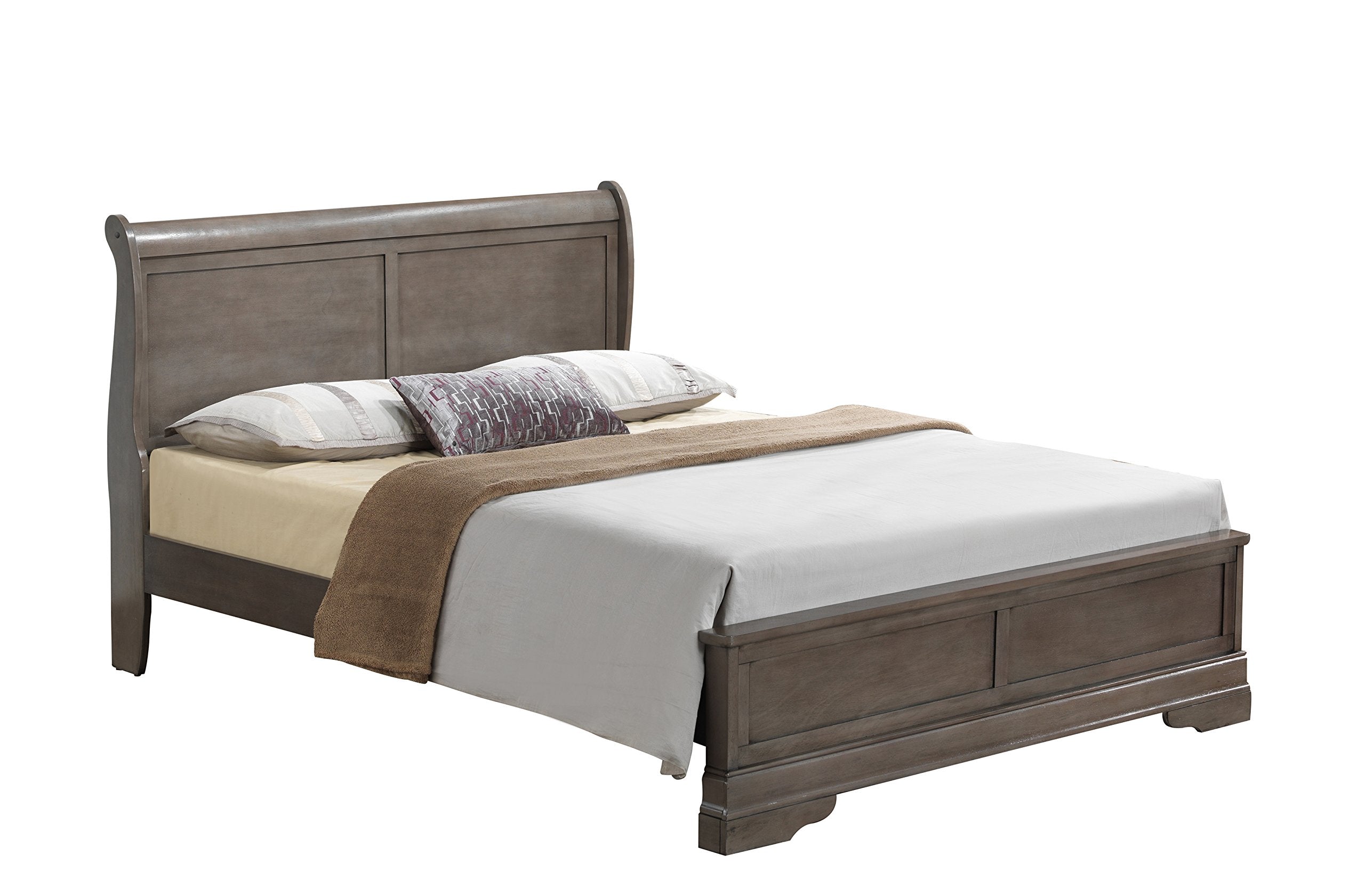 Sleigh Bed, King, Grey, 2 boxes,Bed Frames