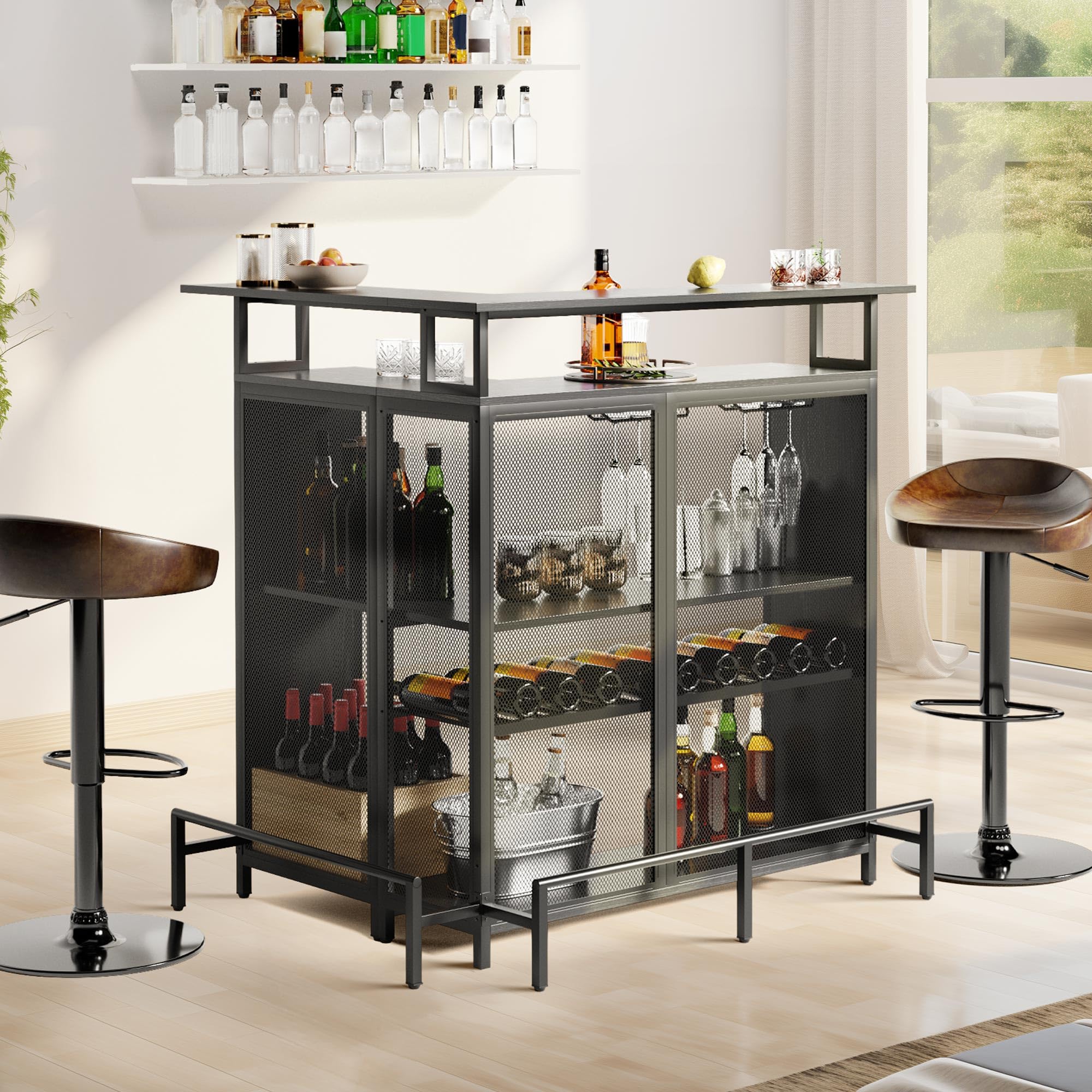 L-Shaped Home Bar Unit with LED Light APP Control