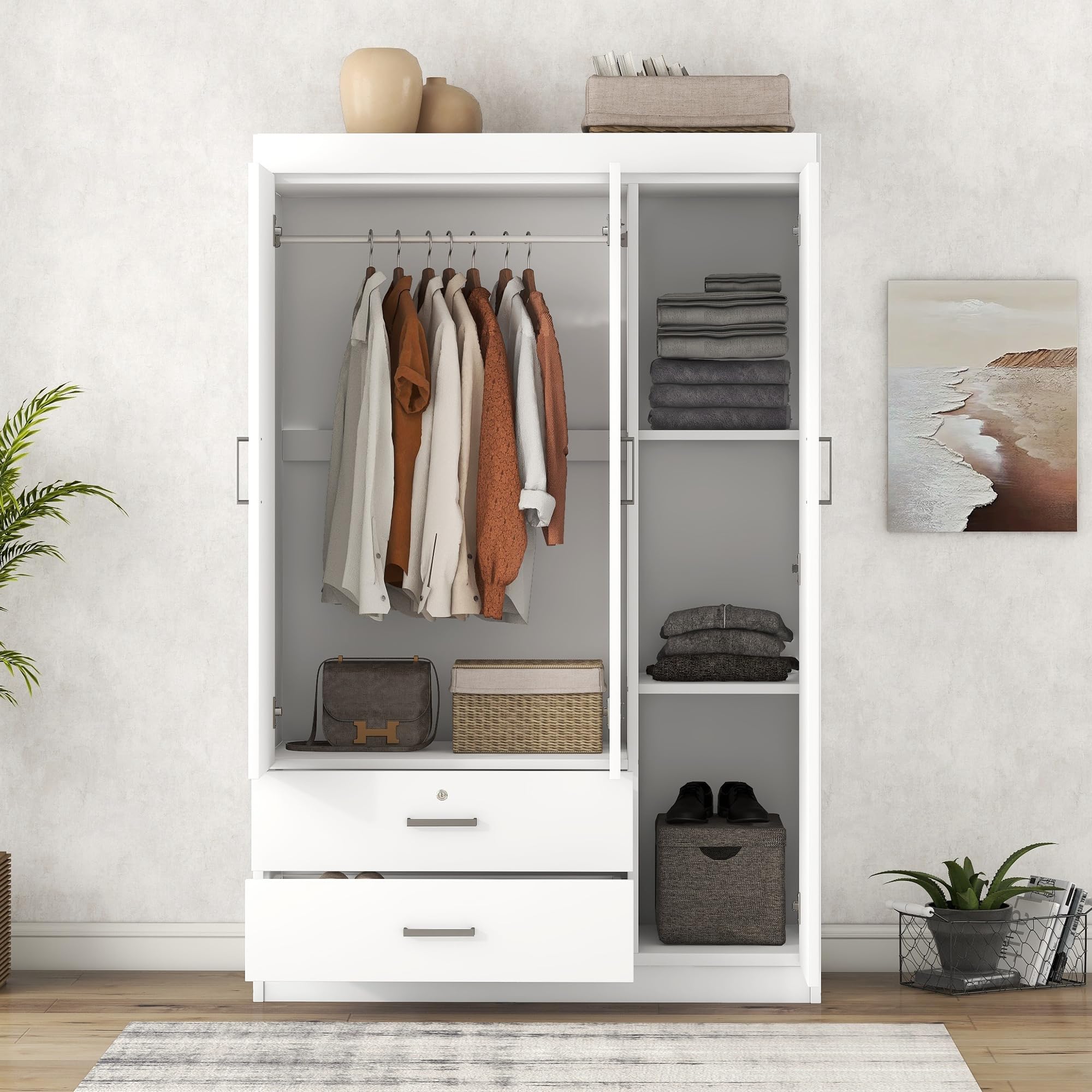 3 Door Wardrobe Closet, Large Freestanding Armoire