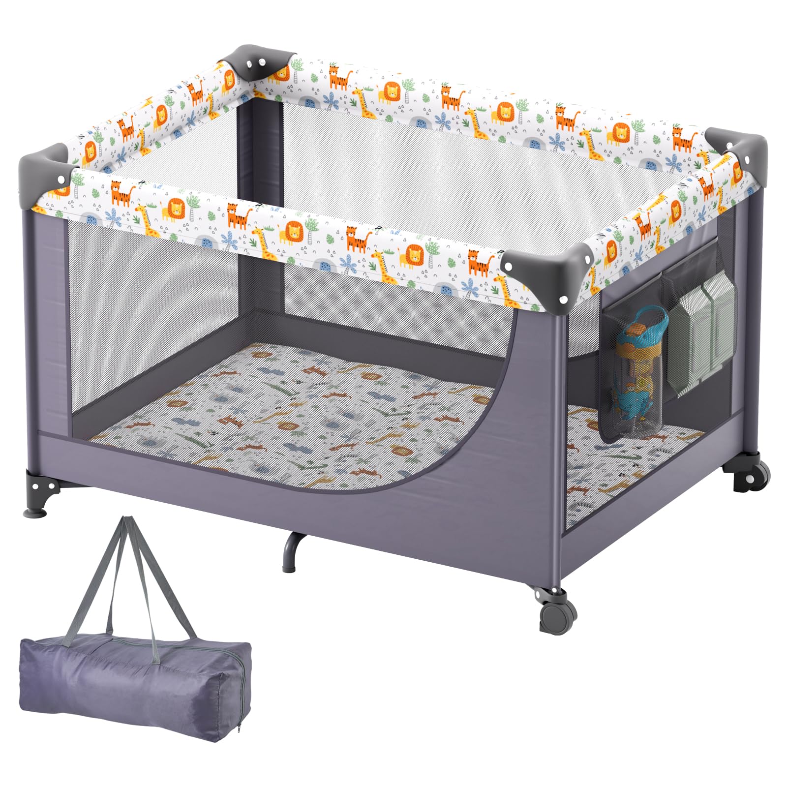 Baby Travel Crib and Play Yard, Folding Baby Playpen with Soft Mattress Pad,