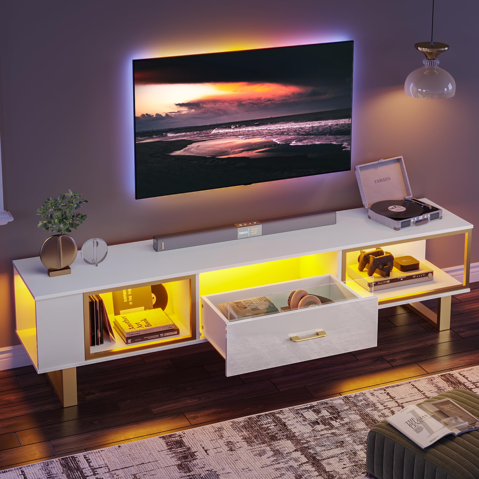TV Stand with LED Light for TVs up to 80 Inch,living room