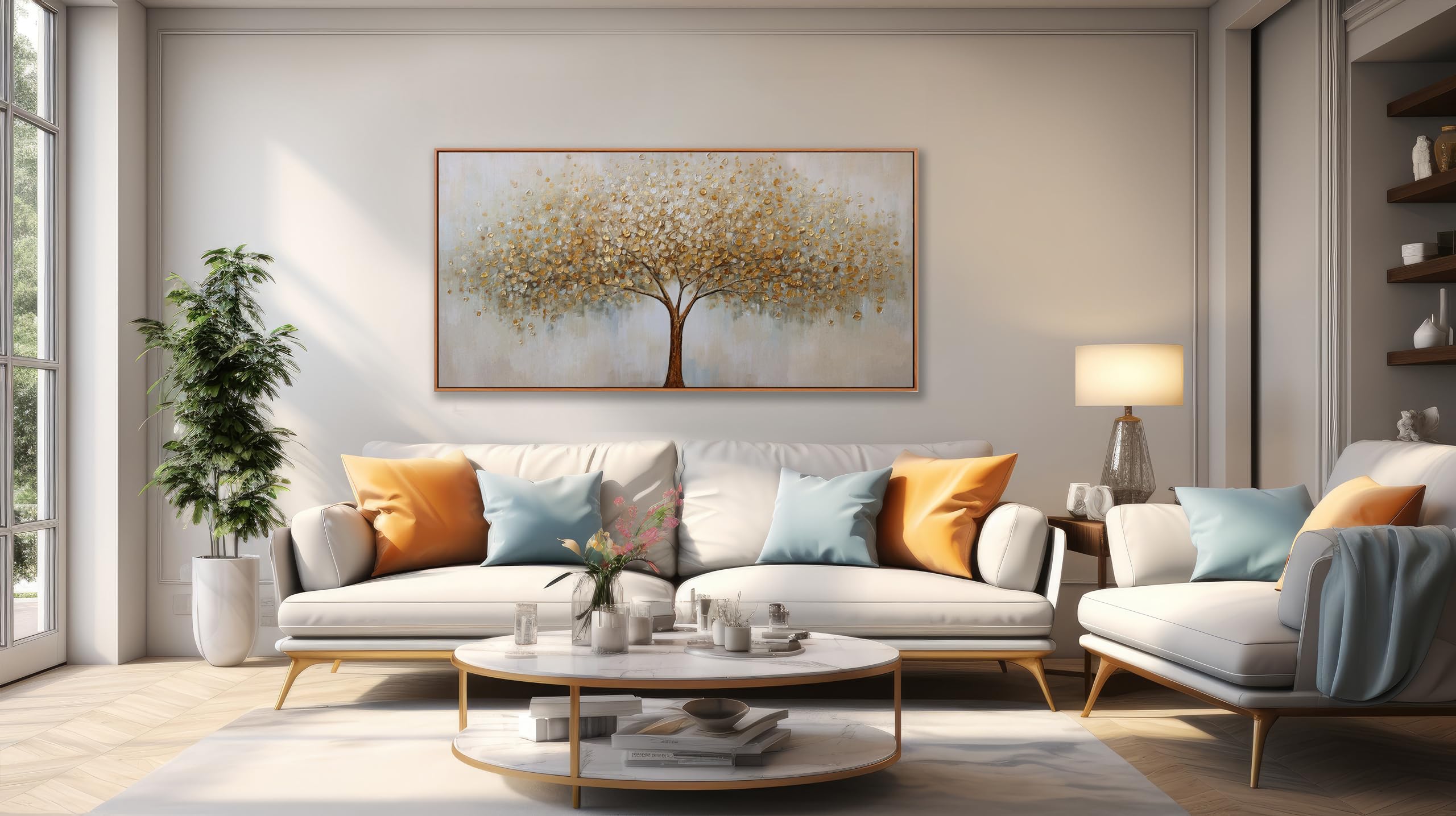 Tree of Life Wall Art Abstract Framed Modern Artwork Canvas Painting Textured Tree Pictures Wall Decor Home Decor Wall Ready to Hang for Bedroom Living Room Size 20"x40"