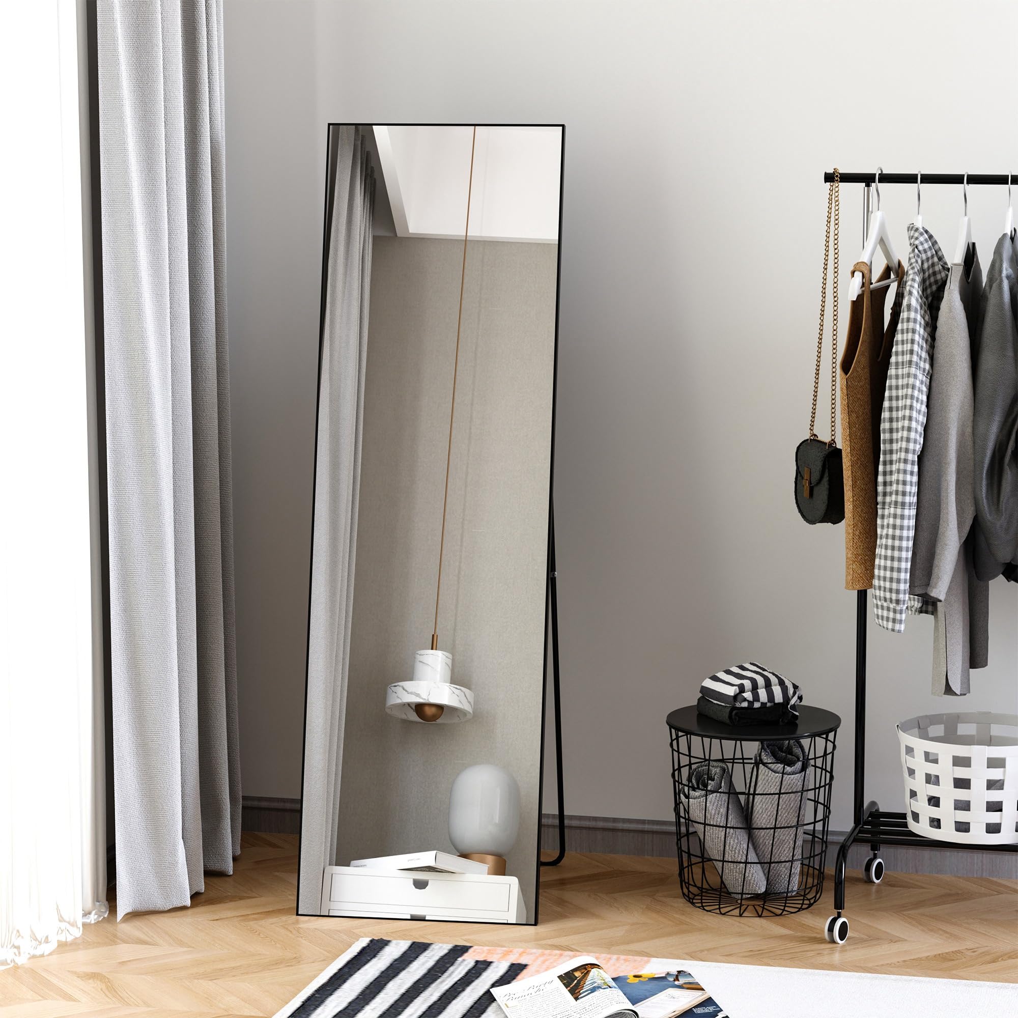 Full Length Glass Mirror, Freestanding or Wall Mounted Dress Mirror for Bedroom