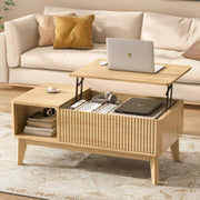Fluted Lift Top Coffee Table with Hidden Compartment, Modern Center Table for Living