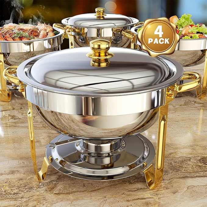 Chafing Dishes for Buffet 4 Pack, 5QT Round Chafing Dish Buffet Set