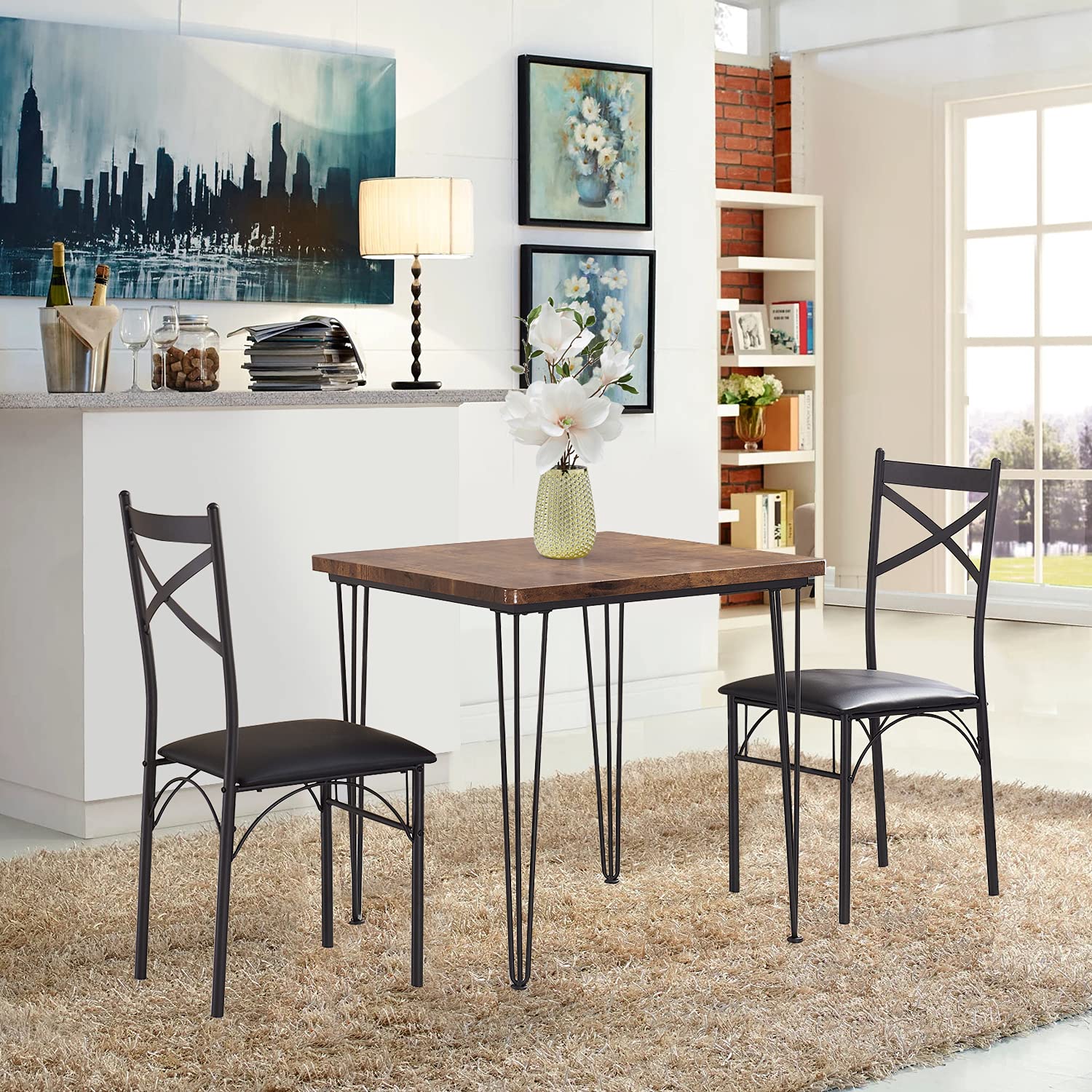 3 Piece Kitchen Dining Room Table and Chairs Set for Dinette, Breakfast Nook