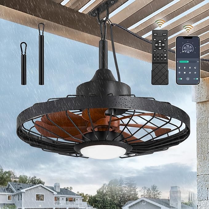 20" Outdoor Ceiling Fan with Lights,IP65 Waterproof Gazebo Hanging Fan