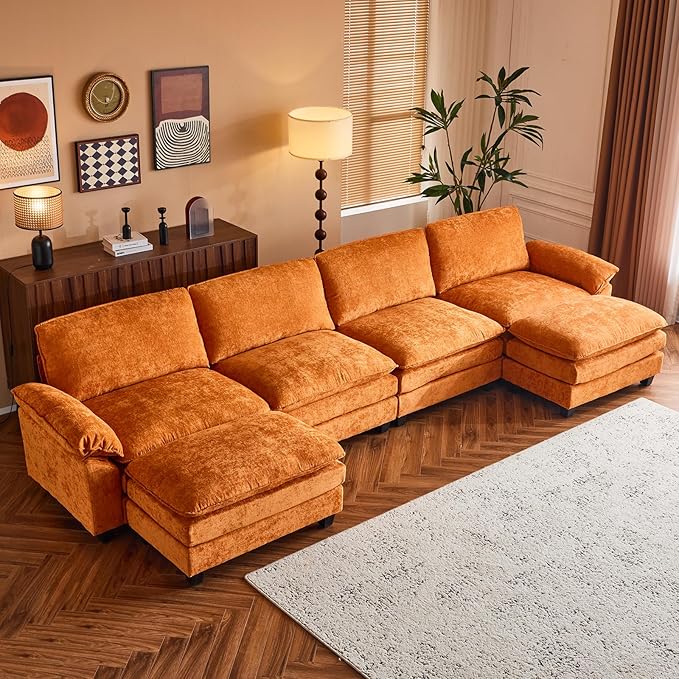Sectional Sofa Modular Deep Seat Sofa Couch with Ottoman for Living Room