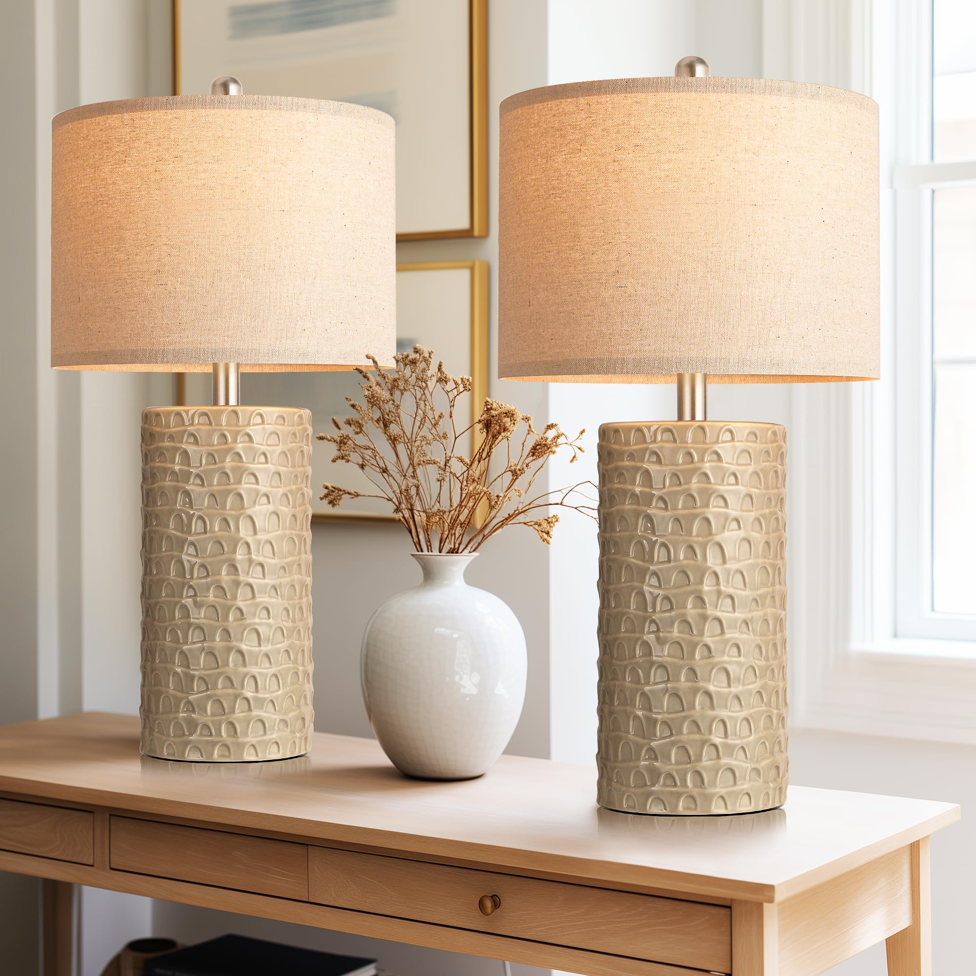 Modern Ceramic Table Lamp Set of 2, Table Lamps for Living Room