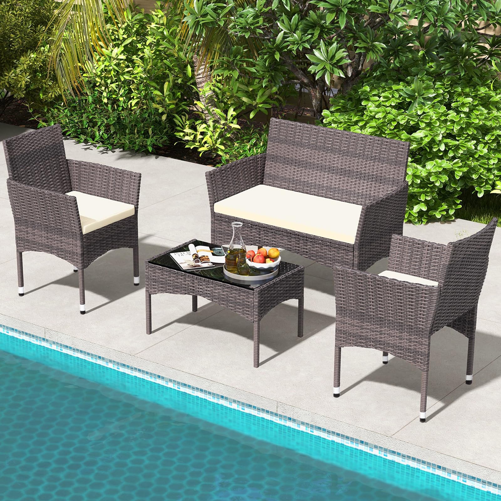 Outdoor Patio Furniture Sets, 4 Pieces Rattan Chairs Wicker
