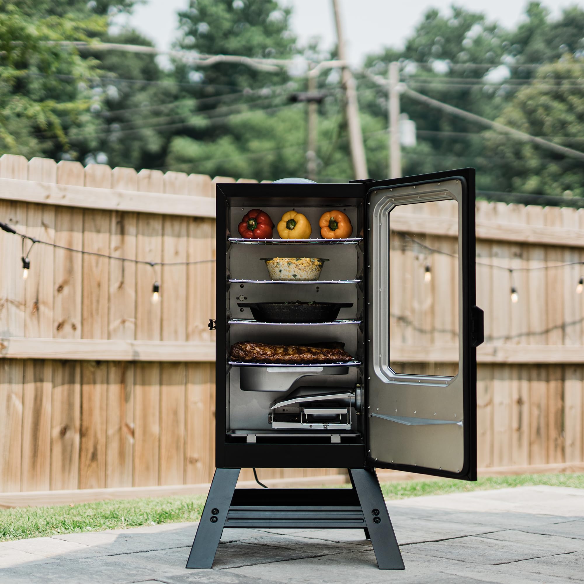 30-inch Digital Electric Vertical BBQ Smoker with Leg Kit, Side Wood Chip Loader