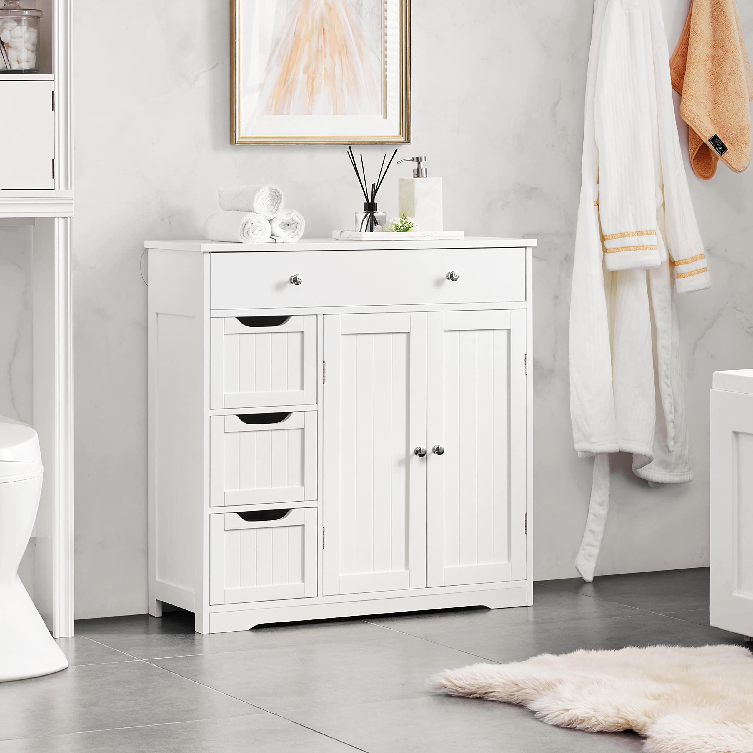 Bathroom Floor Cabinet, Large Storage Space Wooden Organizer with 1 Big Drawer