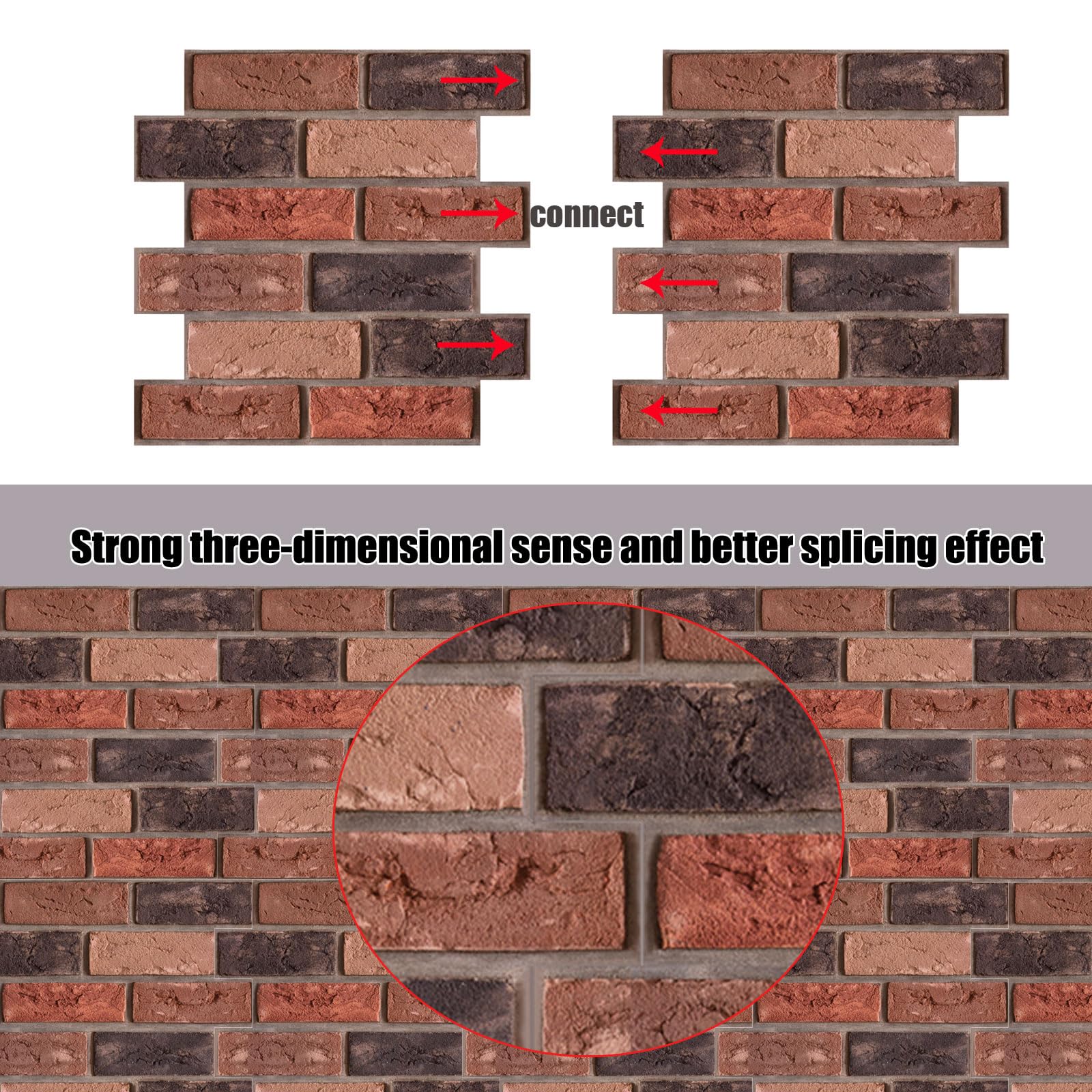 10 Pieces 3D Wall Panels, Peel and Stick, Faux Brick Wall Panel,3D Self Adhesive Brick Tiles