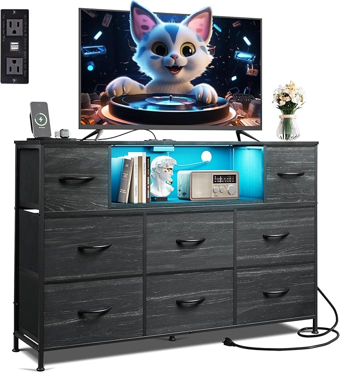 Black Dresser for Bedroom, TV Stand for Bedroom for 50, 55 inch TV,Bedroom Furniture