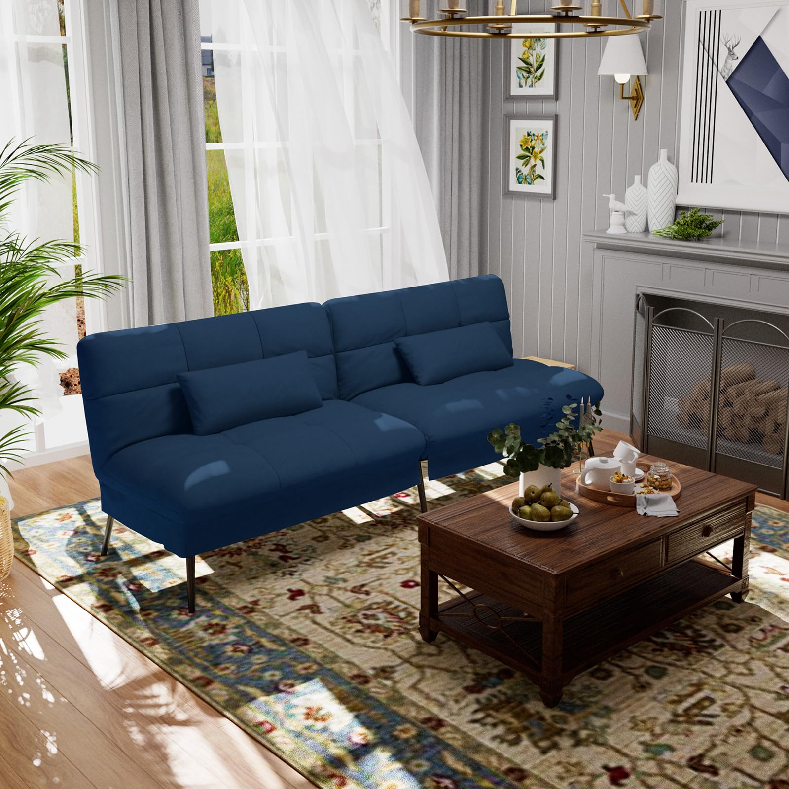 Convertible Sofa Bed,68″Fabric Couch with Adjustable Backrest