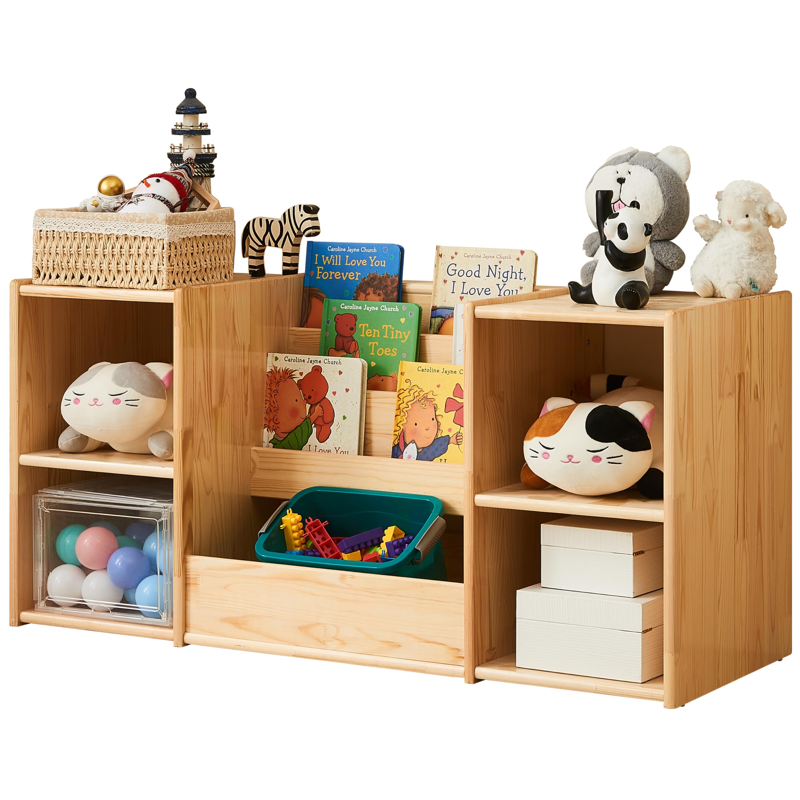 Montessori Bookshelf and Toy Storage | 3-Section Kids Bookshelf for Organizing Books