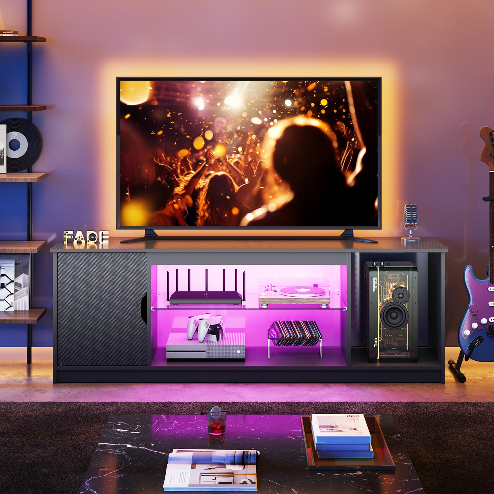 LED TV Stand for 55/60/65 Inch TV, Gaming Entertainment Center,living room