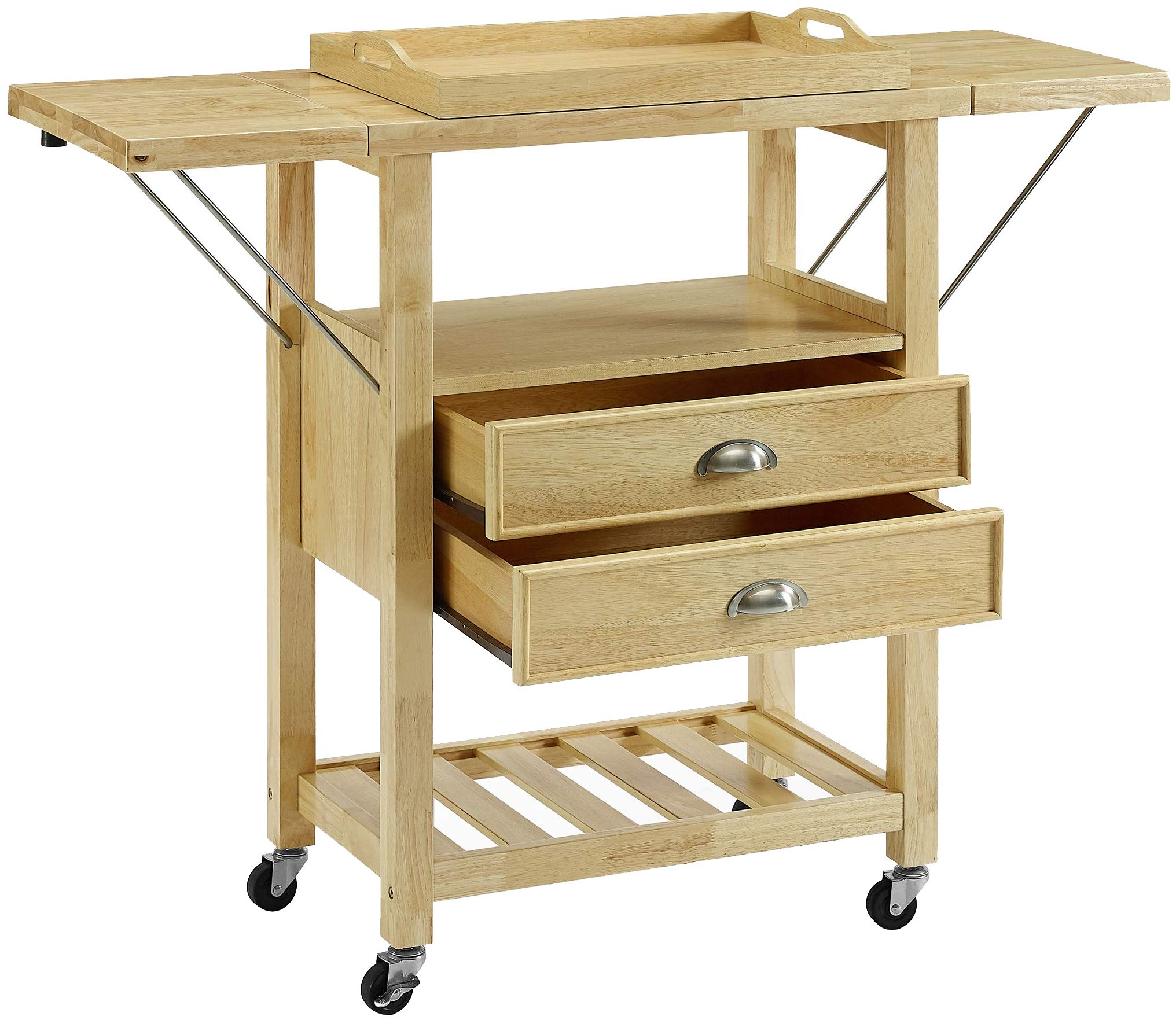 Bristol Drop Leaf Rolling Kitchen Cart with Serving Tray and Shelves