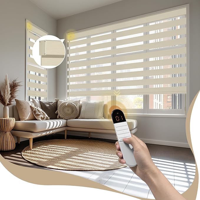 Motorized Zebra Blinds with Remote, 95% Blackout Zebra Roller Window Shades