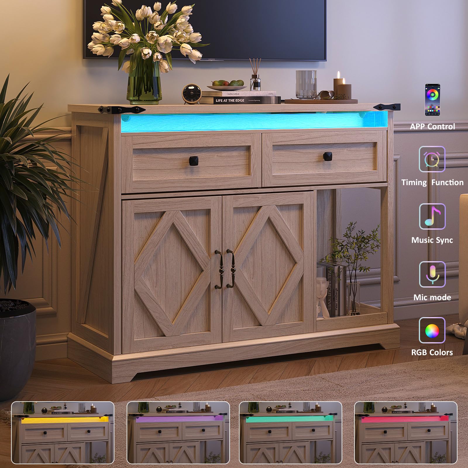 Farmhouse Sideboard Buffet Cabinet with Storage, Credenza Storage Cabinet