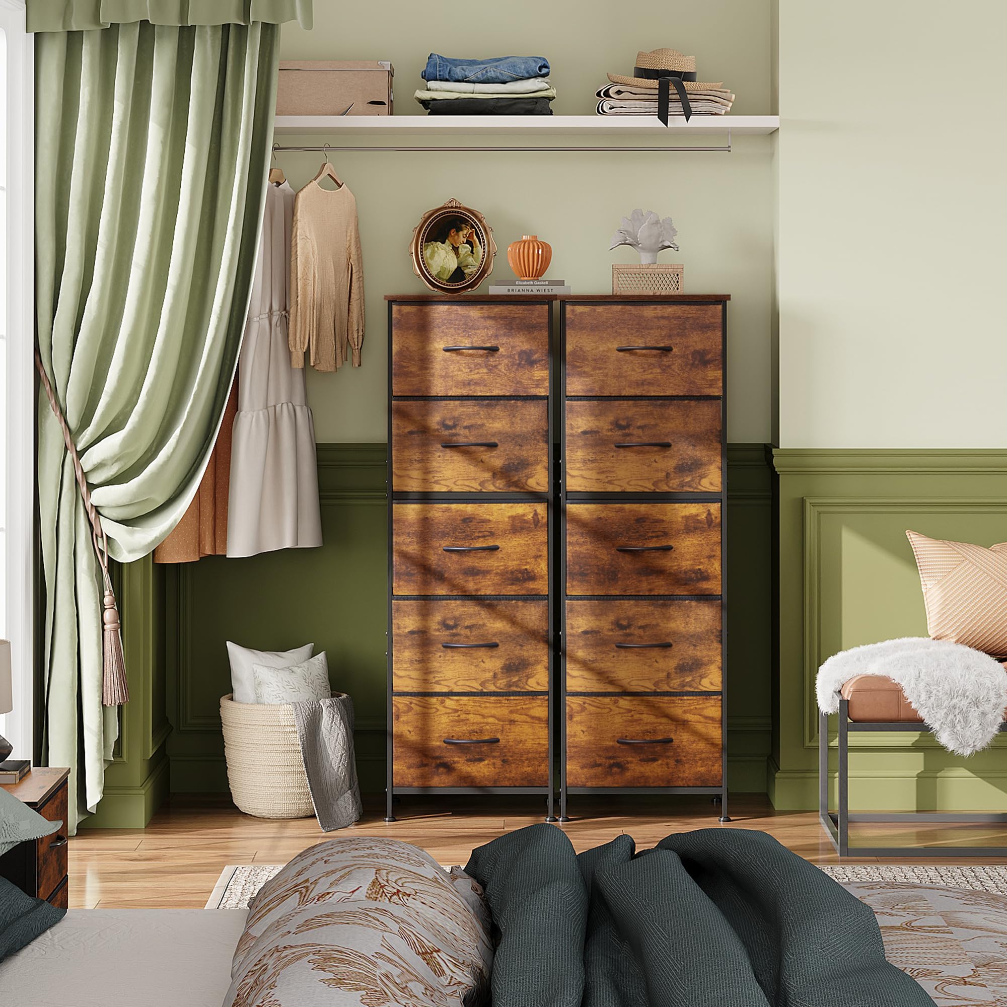 Fabric Dresser, 5-Drawer Tall Dresser for Bedroom, Storage Organizer with Fabric Bins