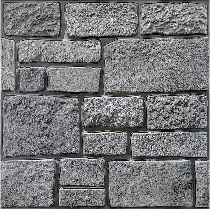 3D Faux Stone Wall Panel, Peel and Stick Wall Tiles,10 Pcs of 12"X12" Ultra-Light Thin
