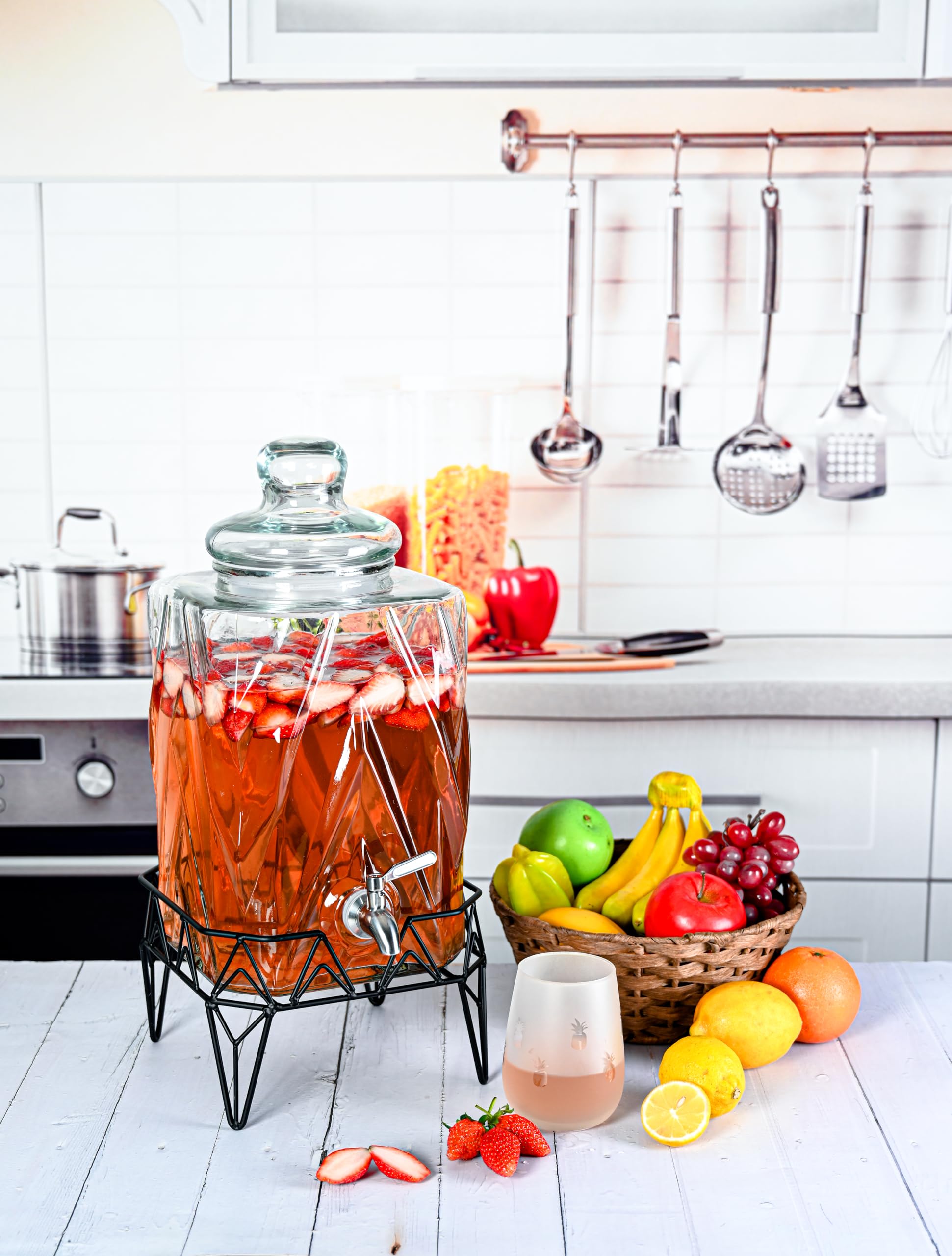 Glacial Ice Design Glass Beverage Dispenser with SS Spigot