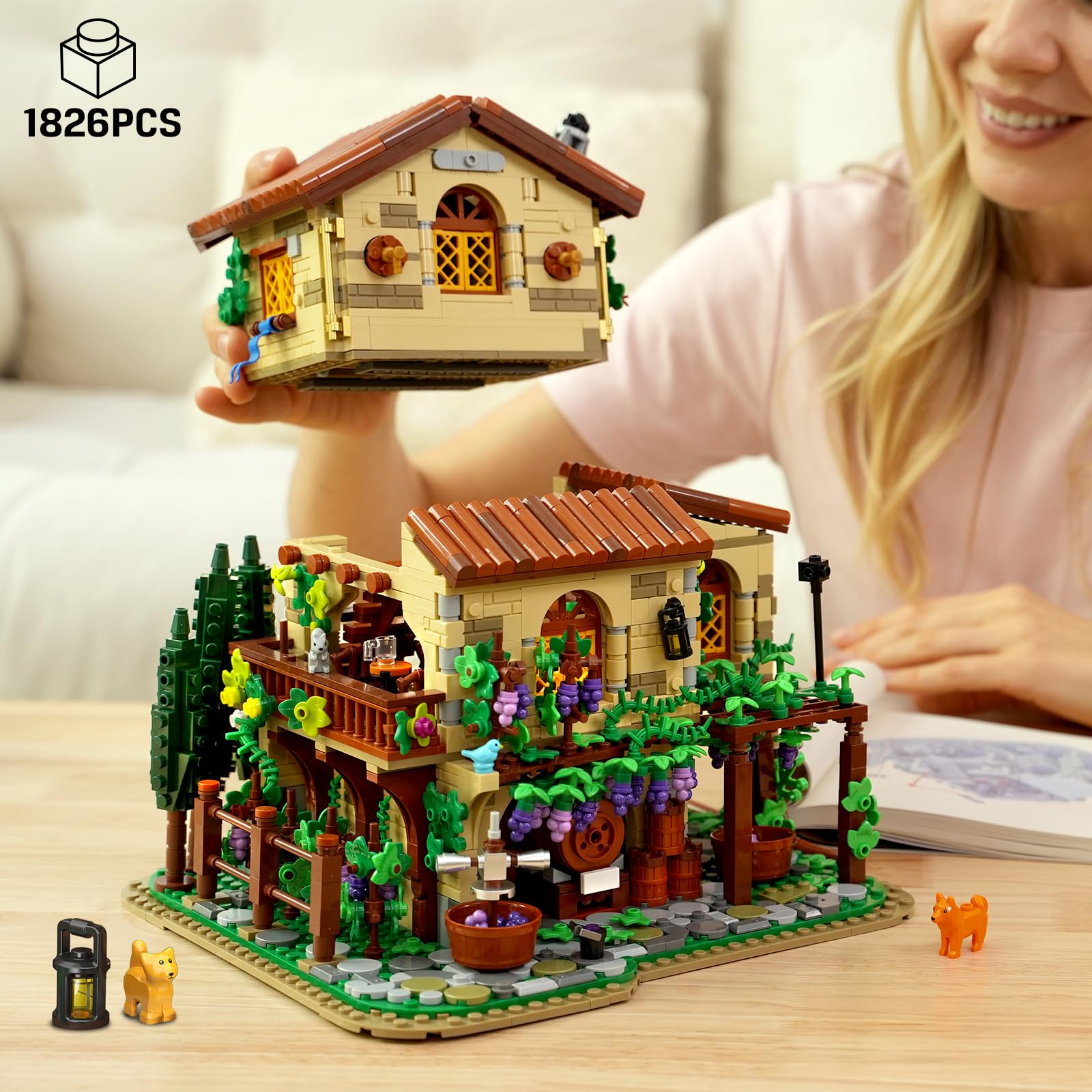 Winery Chateau House Building Set with Lights, Vineyard Castle Construction Model Home