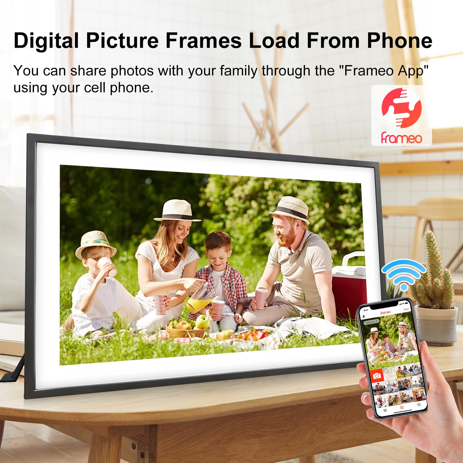Frameo 15.6 Inch Large Digital Photo Frame, Digital Picture Frame WiFi with 32GB, 1920 * 1080 IPS HD Touch Screen, Tabletop&Wall-Mounted,Birthday,Wedding,Gifts for Men/Women/Father/Mom/Grandparents