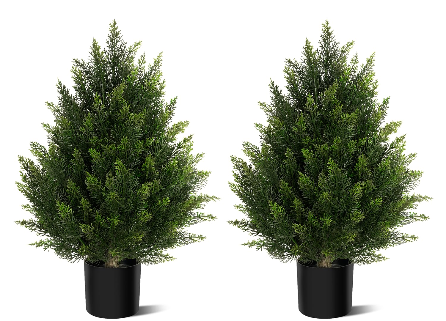 Artificial Topiary Cedar Ball Tree 2ft, Indoor Outdoor Faux Potted Boxwood Evergreen Plants